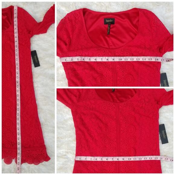 Red Lace Crochet Dress Laundry Shelli Segal Size 6 Scallop Edge Flare Sleeve NWT - Picture 7 of 9